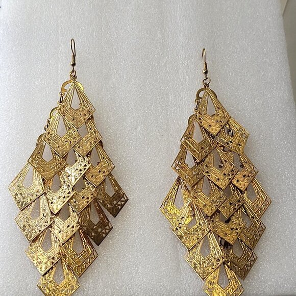 Gold Chandelier Light Earrings - Picture 2 of 12